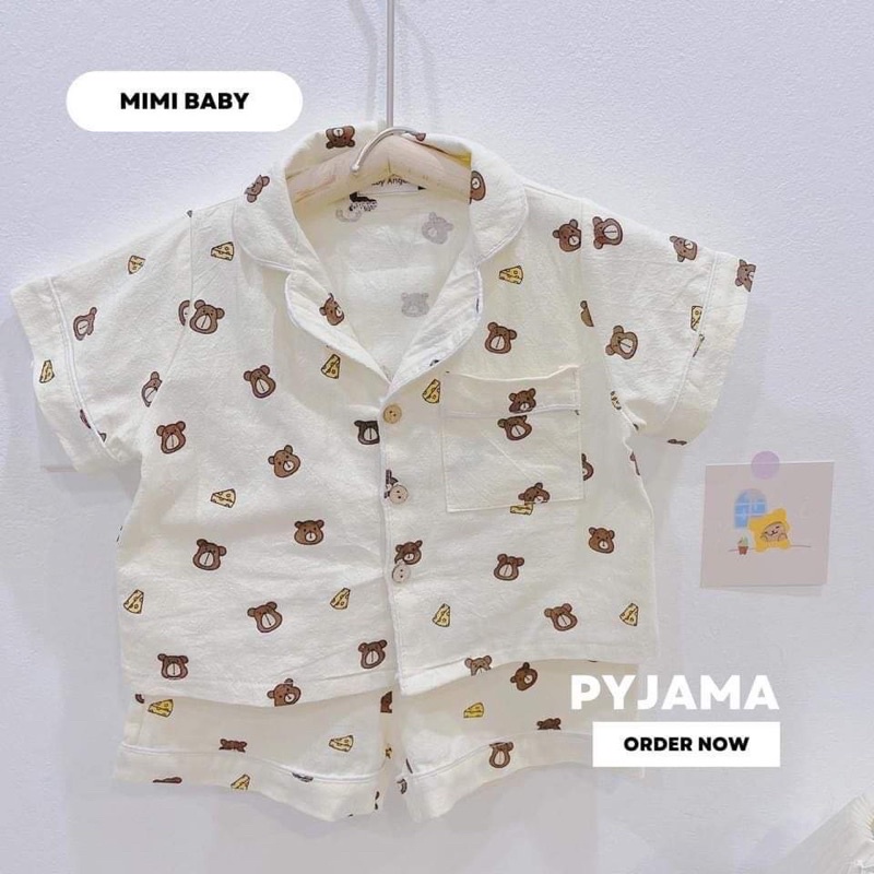 vải thô đũi mềm mát con gấu phô mai may đồ cho bé trai siêu chất