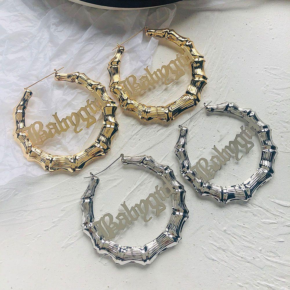 SOMEDAYZL Bông Tai Hình Tròn Cỡ Lớn Bằng Tre In Chữ Độc Đáo Thời Trang