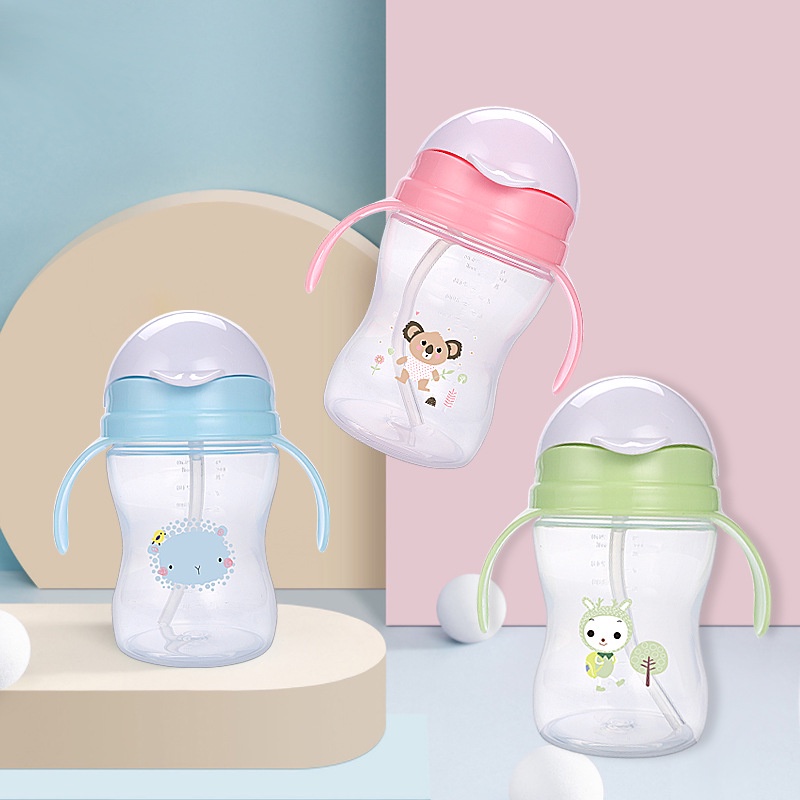 Cốc Đựng Nước 260ML Nắp Lật Có Ống Hút Và Tay Cầm Sáng Tạo Chống Rơi Cho Bé Và Mẹ Bỉm Sữa