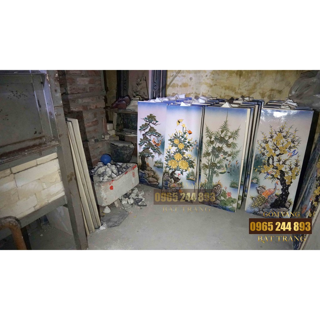 Bộ 4 bức Tranh Sứ Đắp Nổi Bát Tràng 40x80cm 🔥𝑺𝒊𝒆̂𝒖 đ𝒆̣𝒑🔥 Khung gỗ thông - Bền đẹp mãi mãi | BigBuy360 - bigbuy360.vn