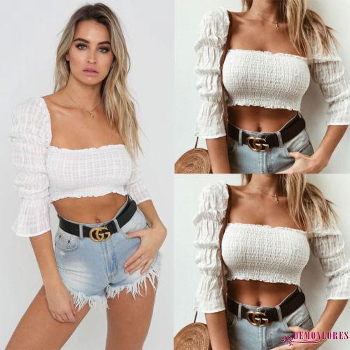 Áo croptop hở lưng kiểu vải dún phong cách 2019 cho nữ