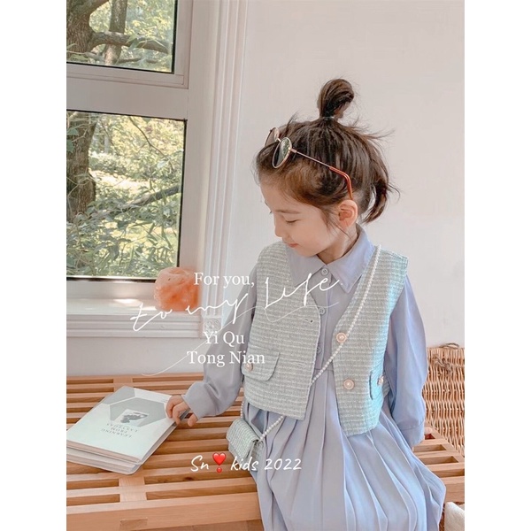 Set dạ 2 lớp cv xếp ly sn kids cho bé gái