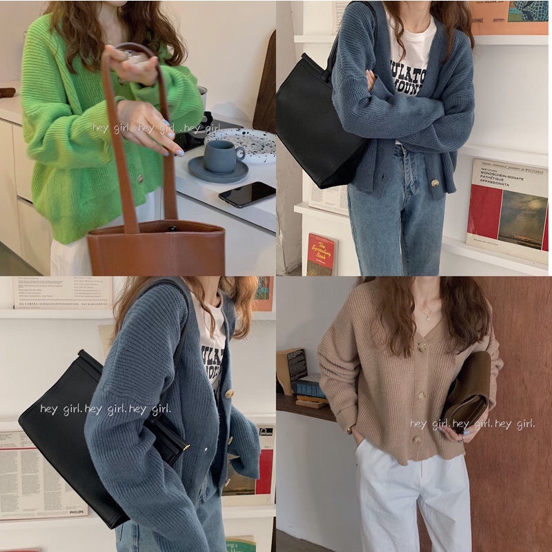 Áo khoác Cardigan dệt kim tay dài cổ chữ V dáng rộng mềm mại phong cách Hàn Quốc thời trang thu đông cho nữ