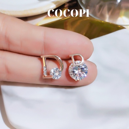 Bông Tai, Khuyên Tai chữ D đính đá cao cấp phong cách sang trọng COCOPI Accessories - BT041