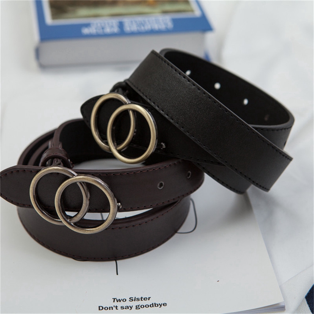Thắt lưng da viền kim loại đơn giản thời trang cho nữ