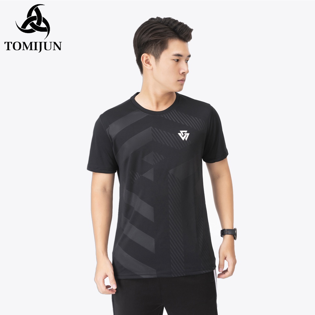Áo Thể Thao Nam Cộc Tay TOMIJUN Áo thun lạnh cổ tròn, ép vân cao cấp, phong cách, mạnh mẽ và năng động _AOW