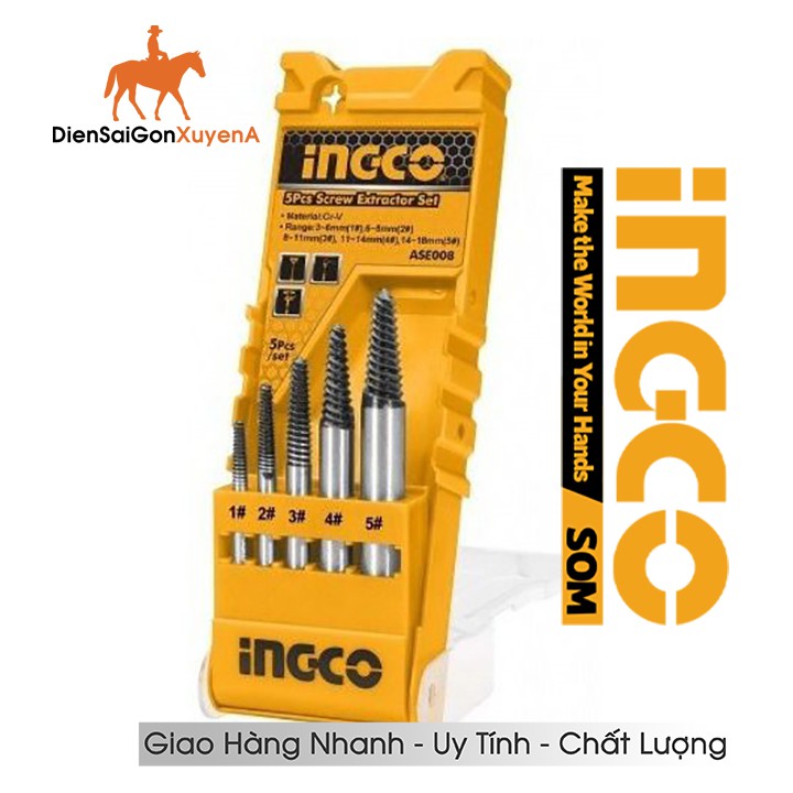 Bộ 5 mũi taro lấy ốc gãy INGCO ASE008 - Điện Sài Gòn Xuyên Á