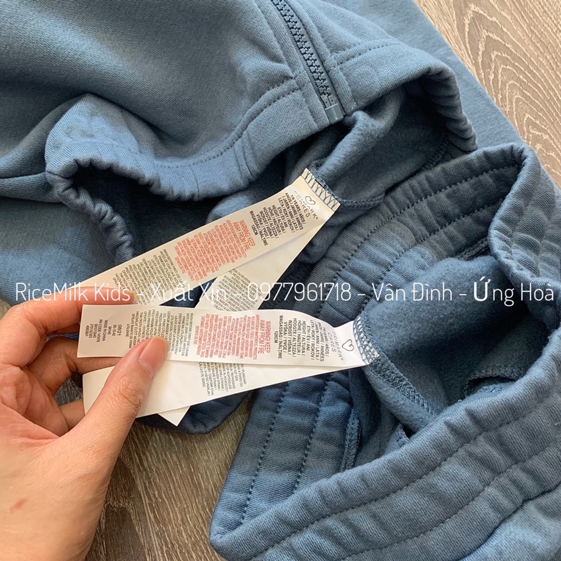 Bộ nỉ bông mẹ và bé khoá kéo màu xanh