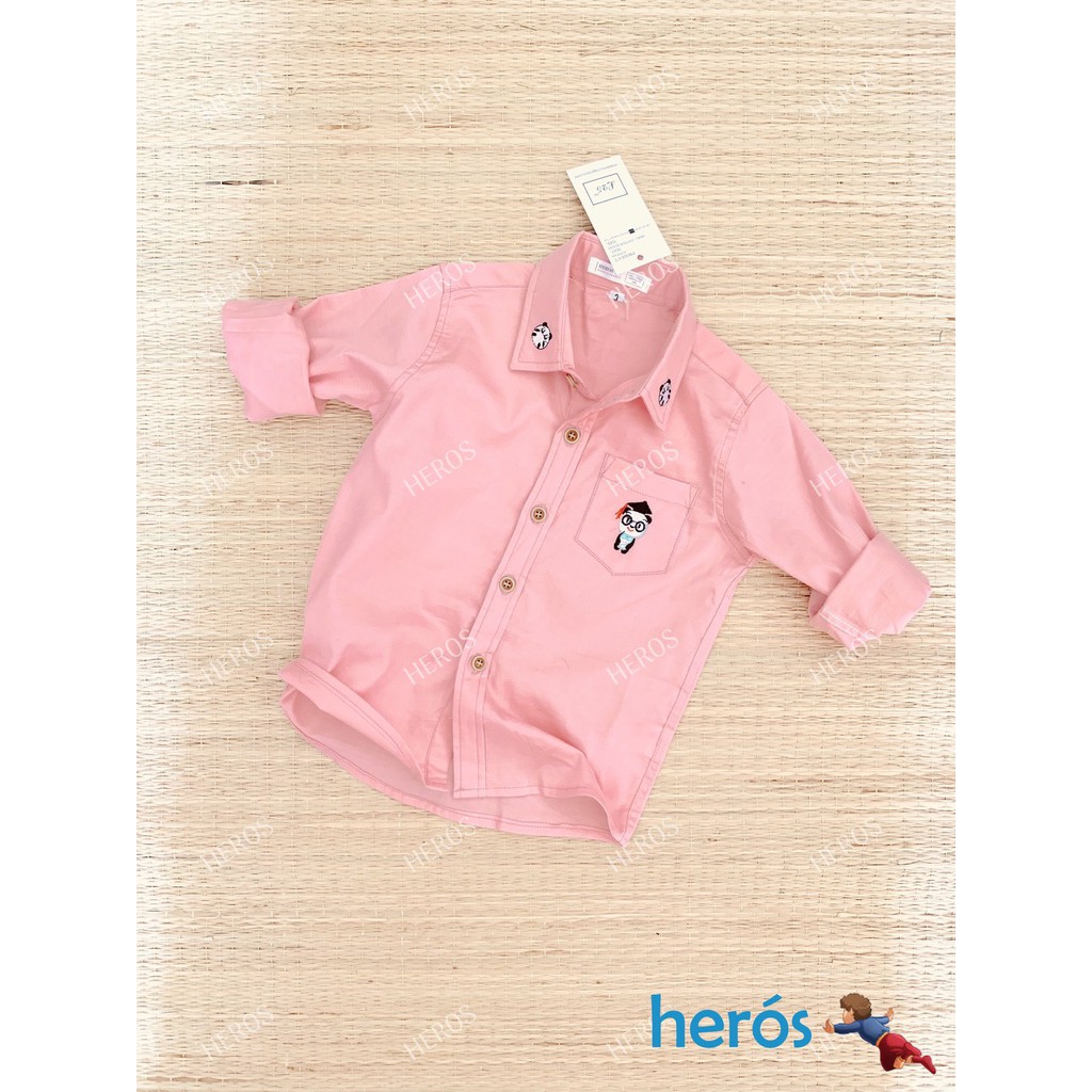 (HÀNG NHẬP KHẨU) ÁO SƠ MI TRẺ EM COTTON TAY DÀI HOẠ TIẾT GẤU TRÚC