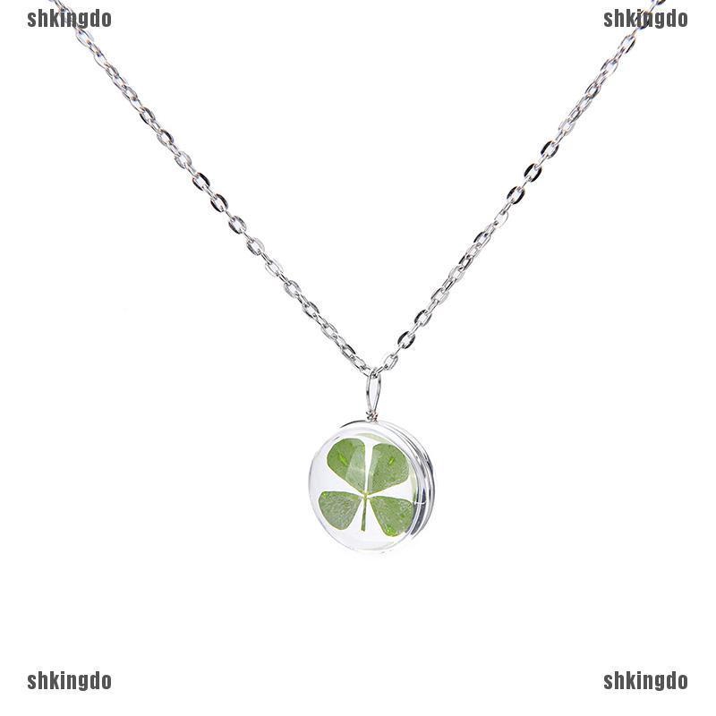 Dây Chuyền Mặt Cỏ 4 Lá Thuỷ Tinh Thời Trang Cho Phụ Nữ