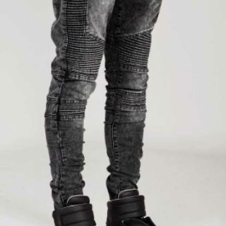 Quần jeans dáng biker siêu chất màu xám đen