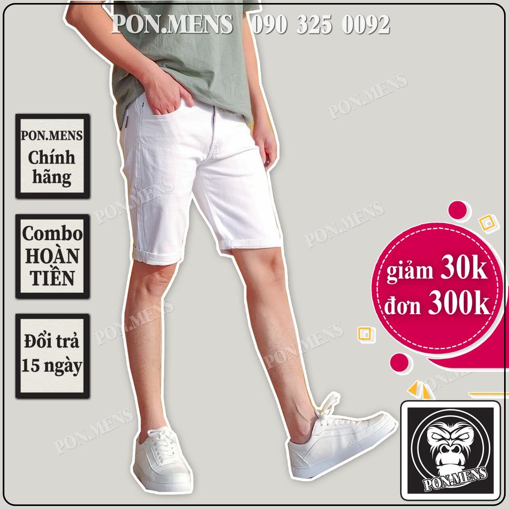 Quần short jean nam màu trắng trơn co giãn tốt VNXK Pon.mens