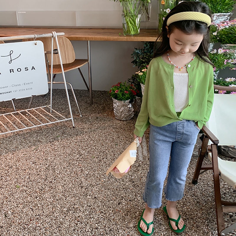 Áo Khoác Cardigan Dệt Kim Mỏng Thoáng Khí Chống Nắng Thời Trang Mùa Hè Cho Bé Gái