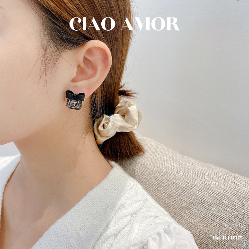 KT0417-Khuyên tai nữ, Bông tai nữ nơ đen cá tính tiểu thư Trang sức Ciao Amor