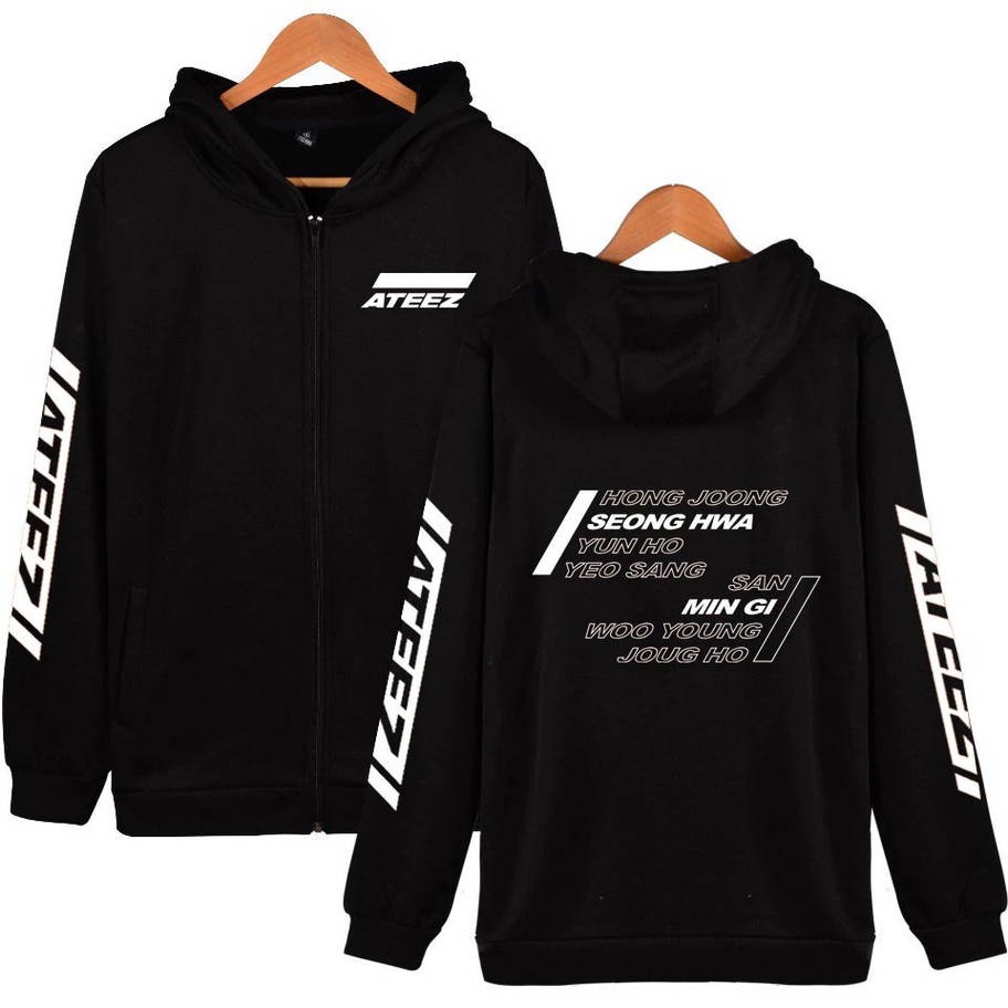 Áo khoác hoodie có khóa kéo phong cách Moletom Kpop Ateez Album đường phố trẻ trung
