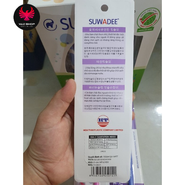 (3 màu)Bàn chải đánh răng Suwadee tặng kèm bàn NẠO LƯỠI