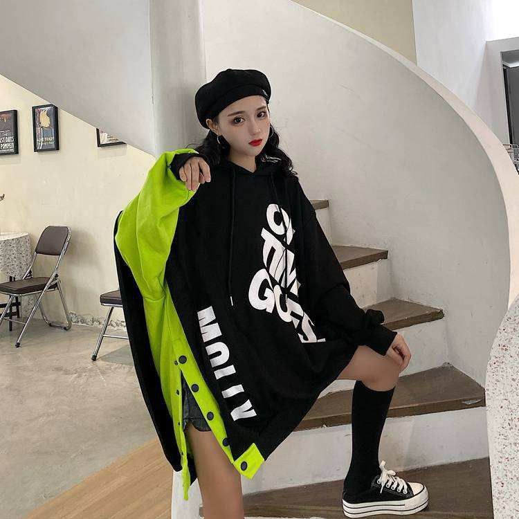 [ORDER] Áo hoodie thời trang tay dài độc lạ form rộng thiết kế gài nút có thể mở nút thành xẻ tà ulzzang ( 2 màu )