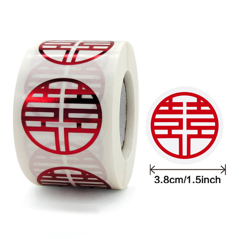 Cuộn 500 miếng dán trong suốt bằng lá đỏ xinh xắn dùng dán trang trí thiệp cưới/phong bì/quà tặng