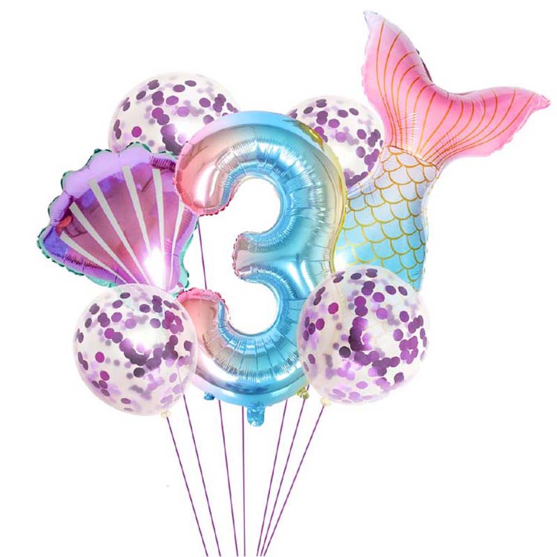Set 7 Bong Bóng Hình Nàng Tiên Cá Trang Trí Tiệc Sinh Nhật Cho Bé