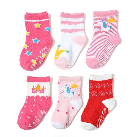 Set 6 Tất KID BASIC 100% chống trượt chống trơn cho bé trai, bé gái 0-5 tuổi cực xinh