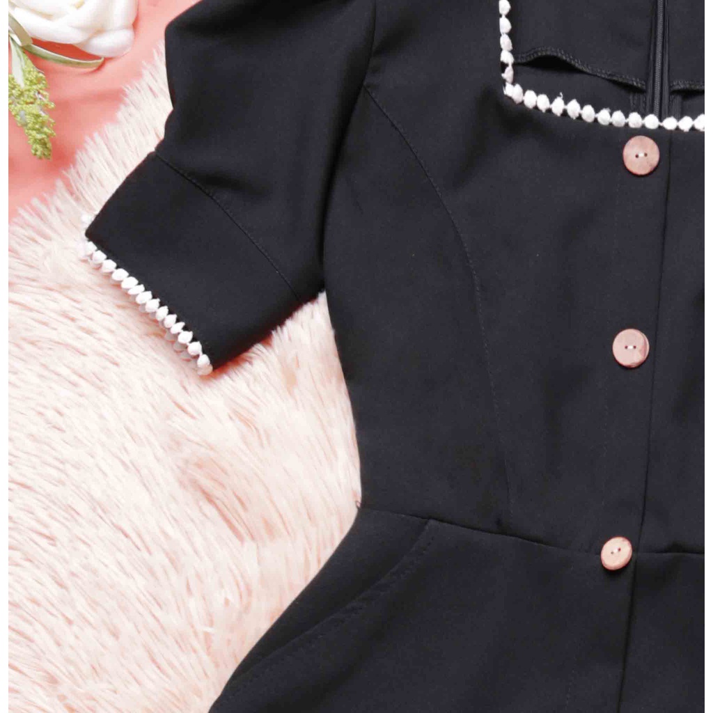 Đầm công sở đen cổ vuông thiết kế chữ a sang trọng trẻ trung tay ngắn thời trang eo che bụng hợp đi làm đi chơi – Lux W | BigBuy360 - bigbuy360.vn