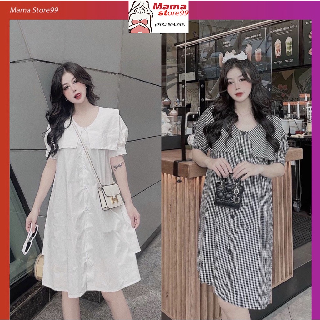 Váy Bầu Đầm Bầu Mùa Hè Thiết Kế Thời Trang Công Sở Cổ Bèo Xinh Xắn Dễ Thương HN0227 Mama hm