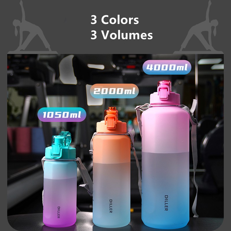 Diller Bình Nước Thể Thao Bằng Silicone Không Chứa BPA Kèm Ống Hút Đánh Dấu Thời Gian Cho Gym D58 4L