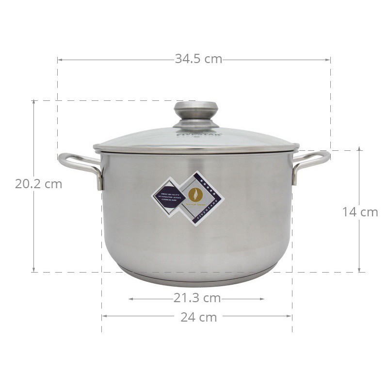 Nồi inox 3 đáy nắp kính 24cm FIVESTAR N24-3DG