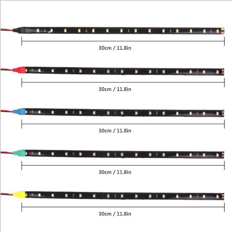 Bộ 2 Dải Đèn Led 30CM 15 SMD Ánh Sáng Trắng / Vàng / Đỏ Chống Thấm Nước Trang Trí Cho Xe Hơi