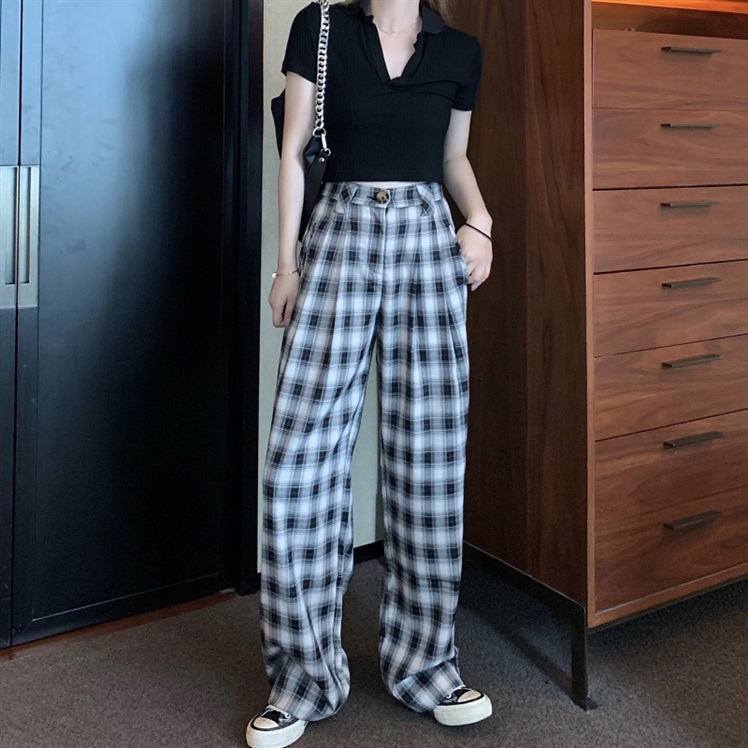 Quần IELGY lưng cao ống rộng họa tiết kẻ sọc thời trang cho nữ