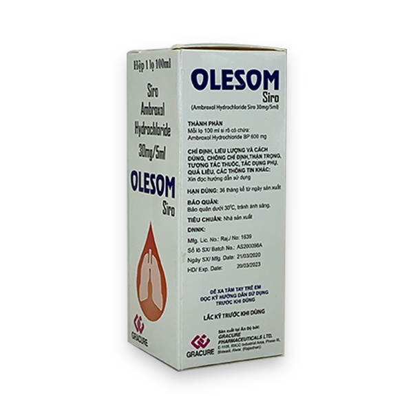 Long đờm, loãng đờm, giảm ho  Olesom Ambroxol - Chai 100ml nhập khẩu ẤN ĐỘ
