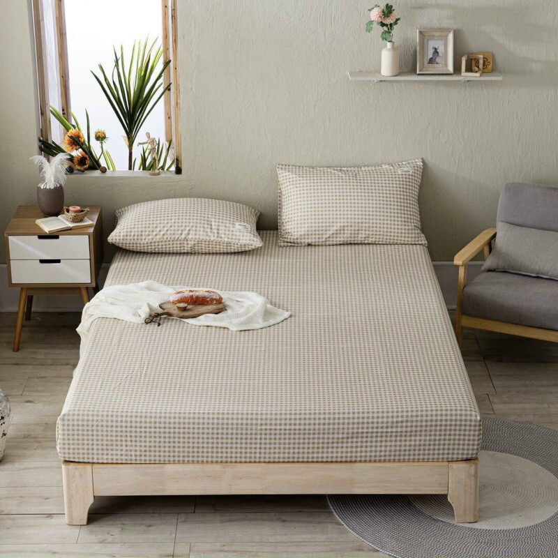 Bộ Ga Gối Cotton Tici Kẻ Hàn Quốc