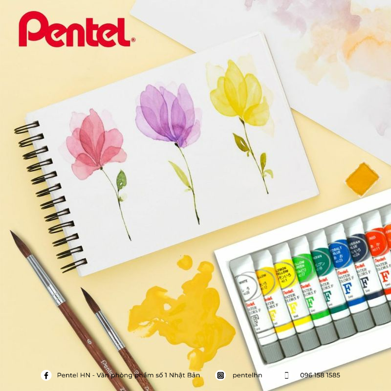 Màu Nước Dạng Tuýp Pentel Water Color WFRS | Vẽ Được Trên Nhiều Chất Liệu | 12 màu/18 màu/24 màu