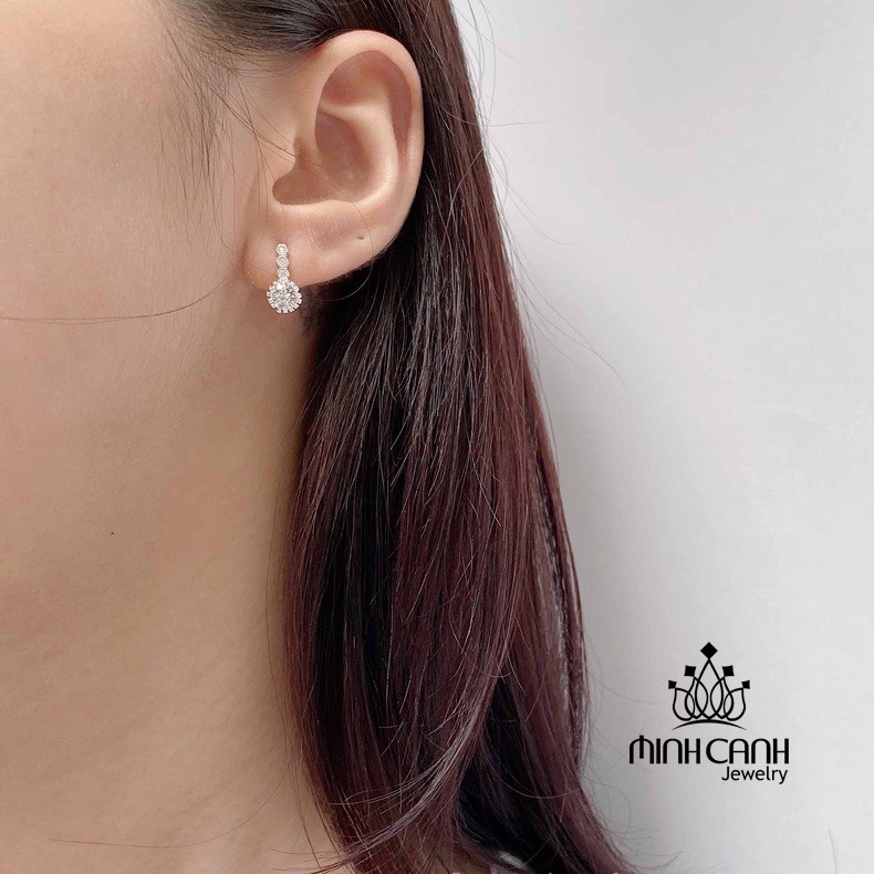 Bông Tai Bạc Khóa Bấm Đá Tròn - Minh Canh Jewelry