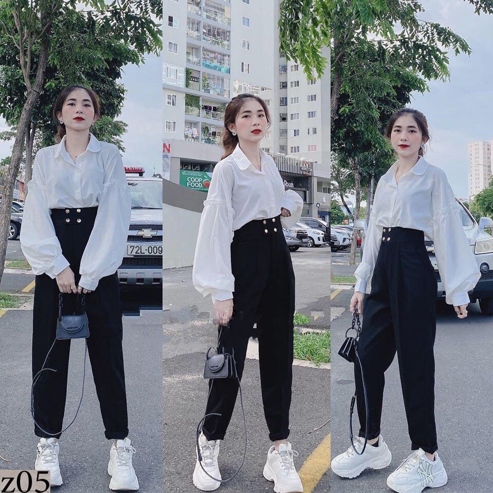 Set bộ áo sơ mi trắng kèm quần dài thời trang