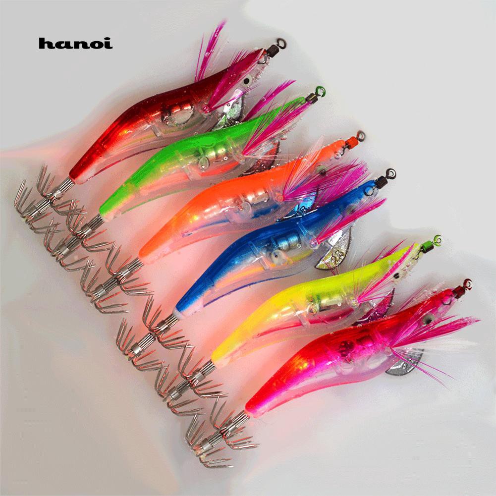 Set 6 mồi câu cá giả hình con tôm gắn đèn led phát sáng