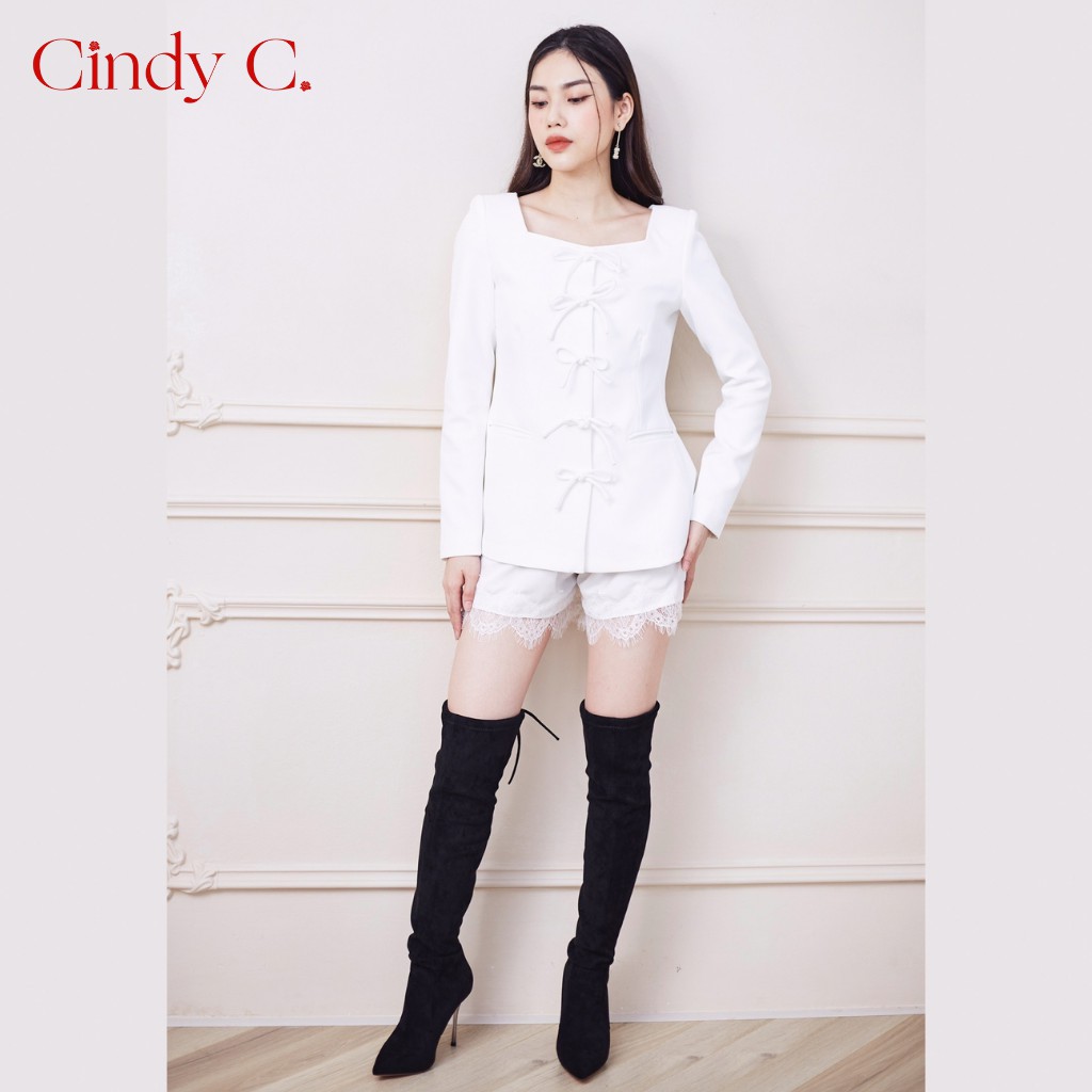 Áo khoác Ivor CINDY C thiết kế cổ vuông dây buộc nơ sang chảnh, chất liệu Tuytsi S21748