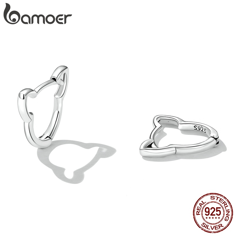 Set bông tai BAMOER bằng bạc 925 hình mèo đơn giản dễ thương