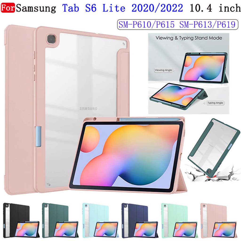 Ốp Máy Tính Bảng Da + Acrylic Siêu Mỏng Chống Sốc Có Giá Đỡ Cho Samsung Tab S6 Lite 2022 P613 P619 S6Lite 2020 P610 P615 10.4 inch