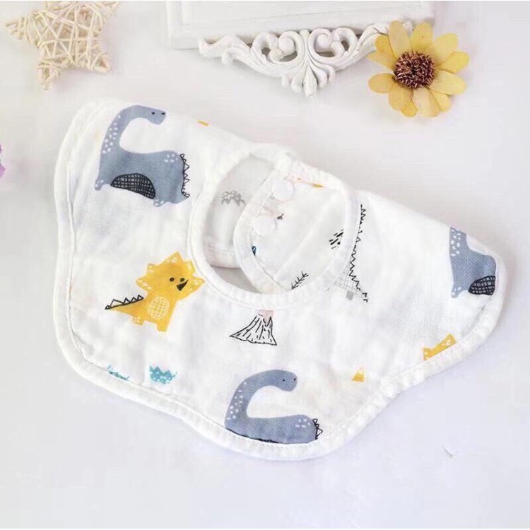 Set 3 yếm tròn xoay 360 chất liệu vải xô 6 lớp cho bé mềm mịn thấm hút siêu tốt/ yếm dãi có cúc bấm cho trẻ sơ sinh