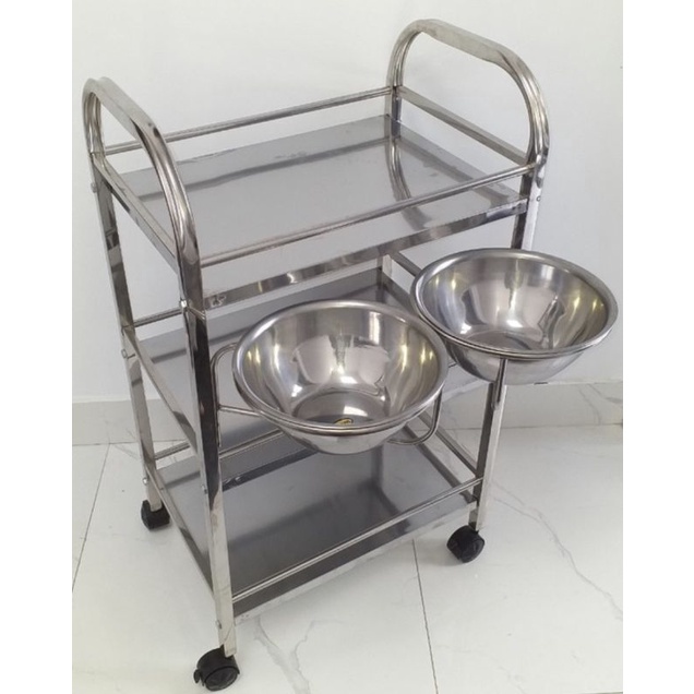 Xe Đẩy inox 3 Tầng Spa Có Bát Nước , Xe Đẩy inox Đựng Dụng Cụ 3 Tầng