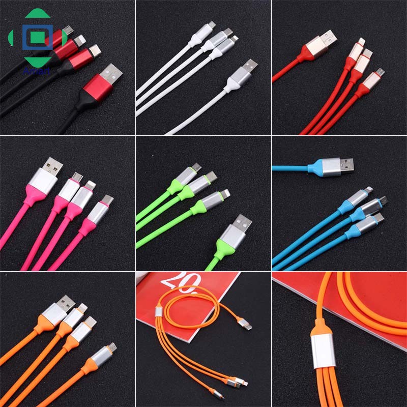 Cáp sạc truyền dữ liệu USB loại C 1.2m 3 trong 1 cho iPhone Samsung Xiaomi nhiều màu lựa chọn