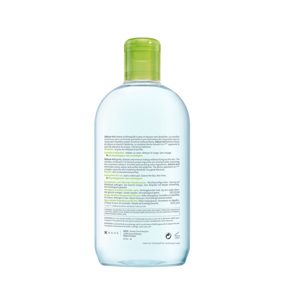Dung dịch làm sạch và tẩy trang công nghệ Micellar Bioderma Sebium H2O 500ml | BigBuy360 - bigbuy360.vn