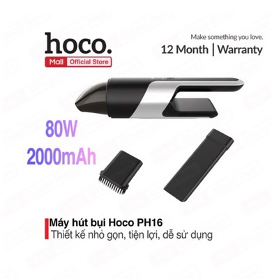 Máy hút bụi cầm tay Hoco PH16 đầu hút nhỏ gọn dễ dàng vệ sinh mọi ngóc ngách trong xe tặng kèm 1 đầu quét hút bụi