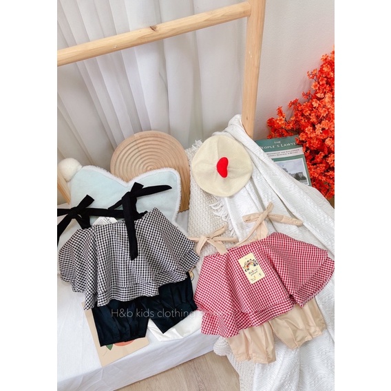 Set áo dây 2 tầng quần thô đũi bé gái