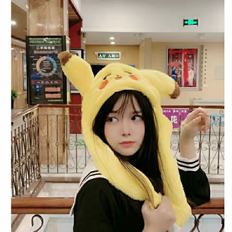 Mũ Len Dệt Kim Hình Cinnamoroll Pikachu Có Tai Di Chuyển Ấm Áp Cho Trẻ Em