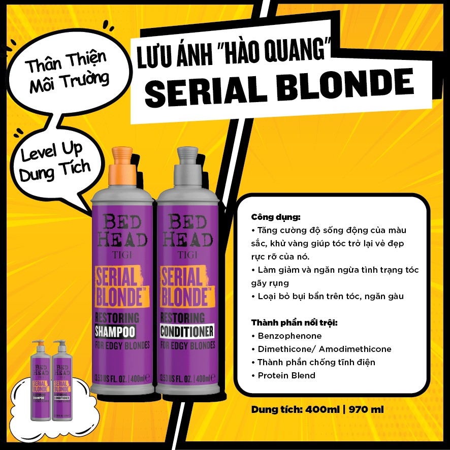 Dầu gội xả Tigi Bedhead dumb blonde dùng cho tóc tẩy hoặc gội tím khử vàng 400ml - 970ml