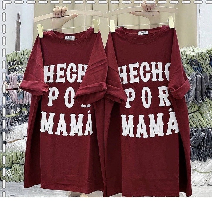 Áo thun form rộng Unisex chất cotton khô 3158 in chữ HECHO POR MAMA - Hercho alohashop91