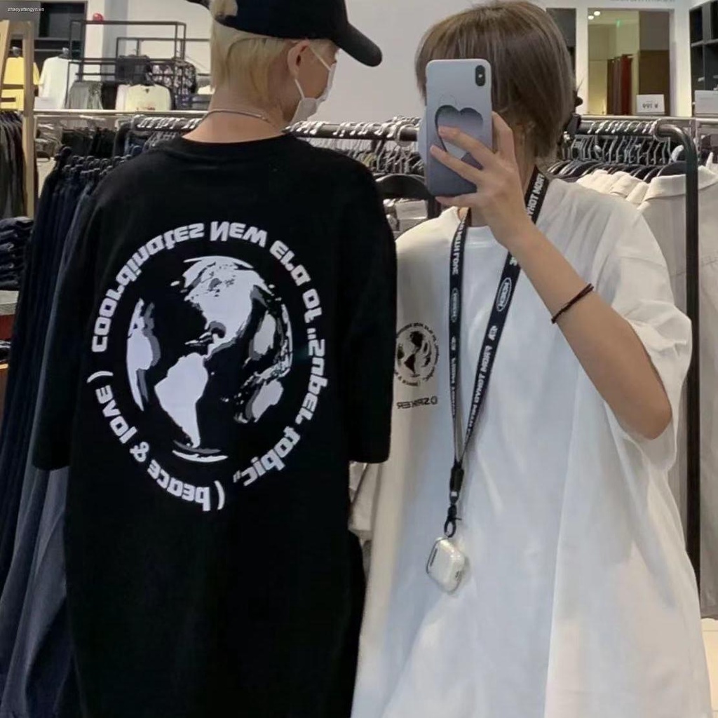 Áo thun cotton ngắn tay dáng rộng phong cách Hàn Quốc thời trang mùa hè cho nam và nữ