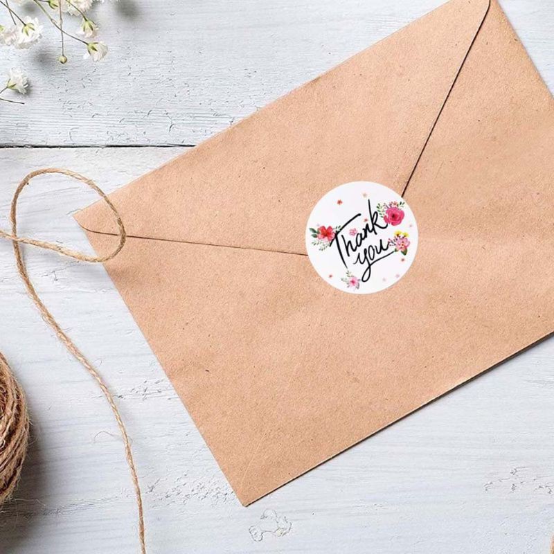 Cuộn 500 miếng dán in chữ Thank You và họa tiết hoa 4 hoặc 8 kiểu thiết kế tùy chọn trang trí túi quà Giáng Sinh DIY